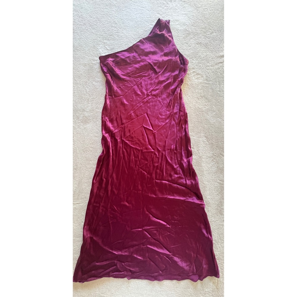 Anthropologie One Shoulder Satin Maxi Dress Burgundy Plum XL Bias Cut Slip Dress